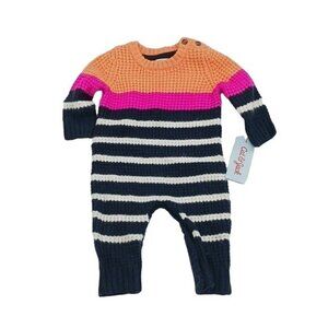 Cat & Jack Knit Romper Navy Blue Striped Long Sleeve Infants Size 0-3 Months